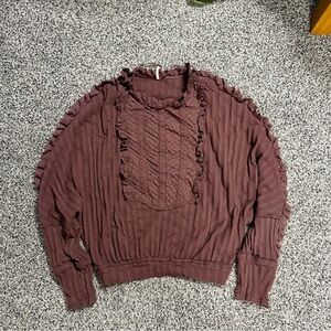 Free People Burgundy Ruffled/Lace Knit Top